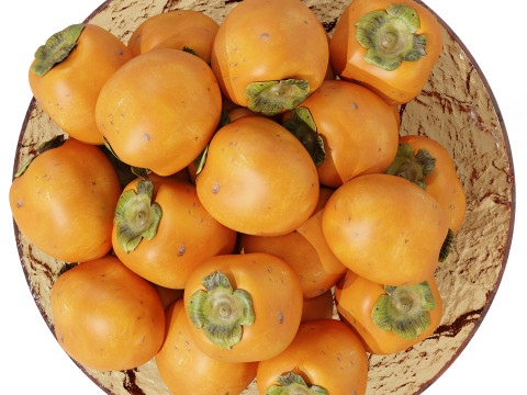Low Glass Bowl Centerpiece with Persimmons 3D Modell