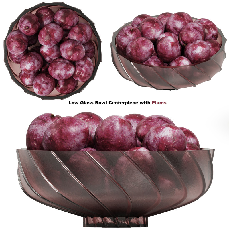 Low Glass Bowl Centerpiece with Plums 3Dモデル .c4d .max .obj .3ds .fbx .stl .blend