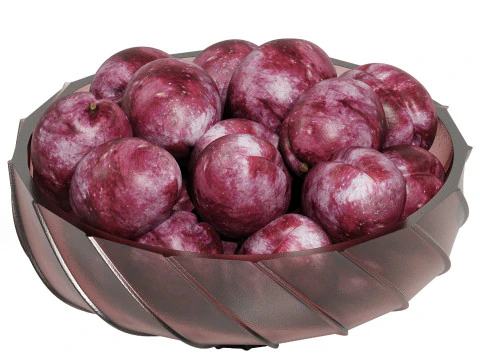 Low Glass Bowl Centerpiece with Plums 3D Model