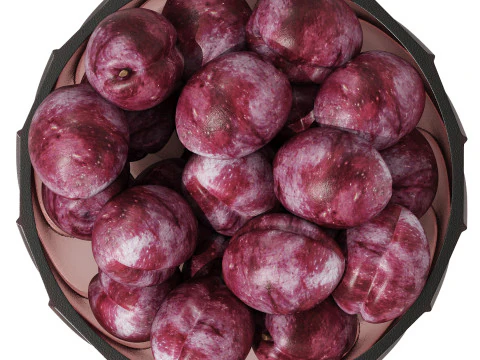 Low Glass Bowl Centerpiece with Plums 3D Model