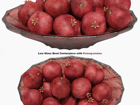Low Glass Bowl Centerpiece with Pomegranates Modello 3D