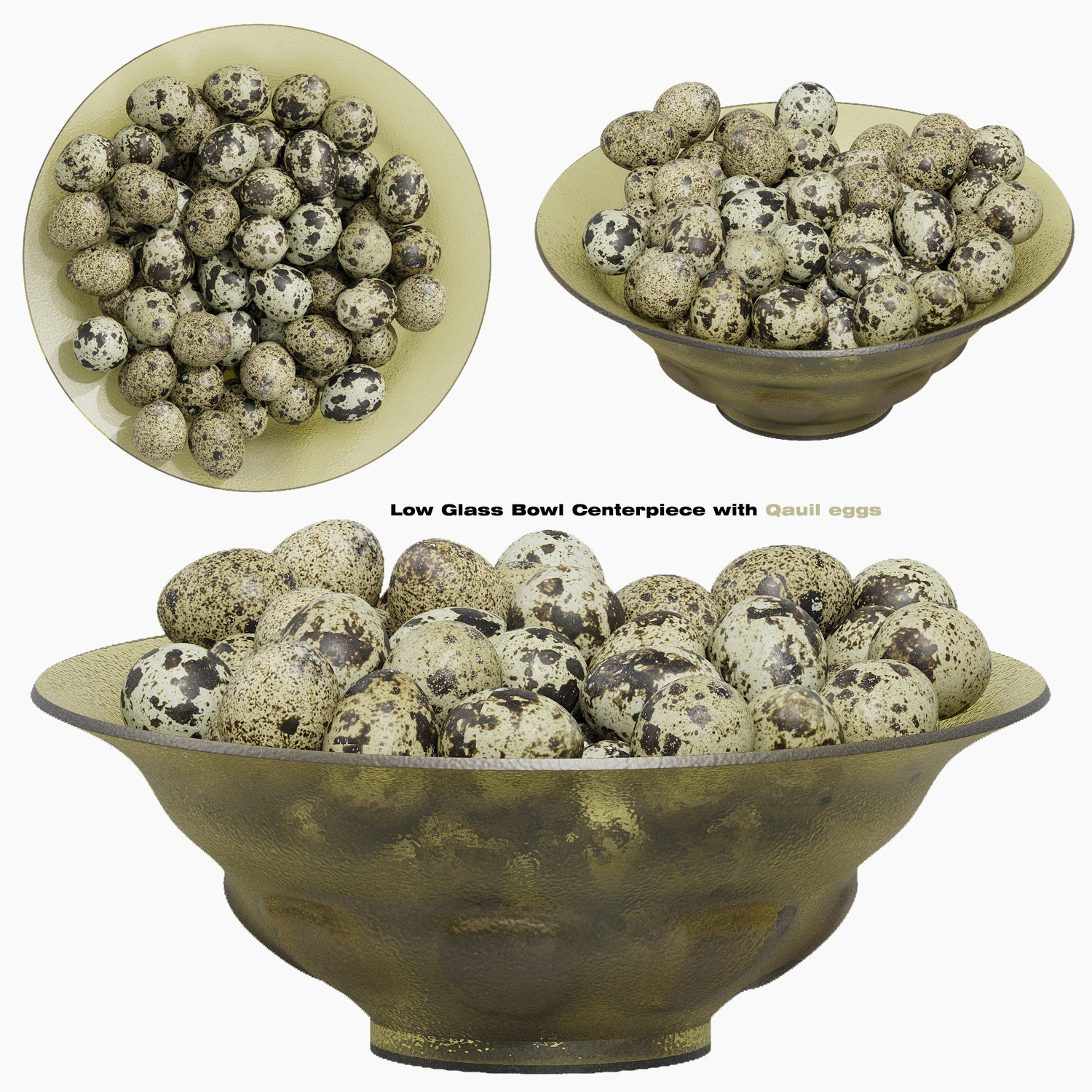 Low Glass Bowl Centerpiece with Qauil eggs 3D Model .c4d .max .obj .3ds .fbx .stl .blend 