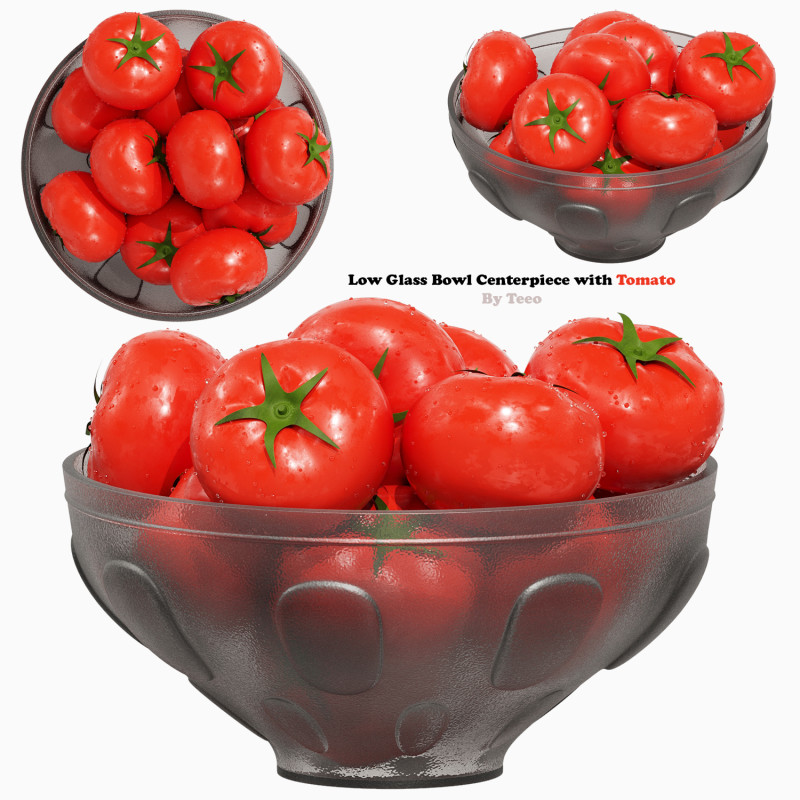 Low Glass Bowl Centerpiece with Tomatos 3D 模型 .c4d .max .obj .3ds .fbx .stl .blend 
