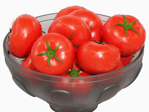 낮은 유리그릇 중앙 장식품과 토마토 3D 모델