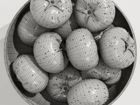 낮은 유리그릇 중앙 장식품과 토마토 3D 모델