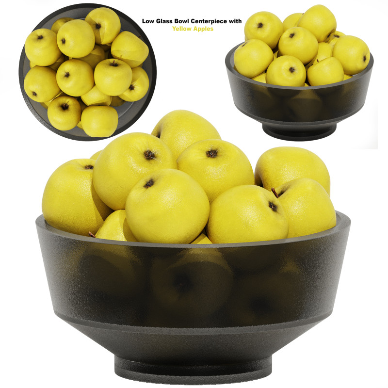 Low Glass Bowl Centerpiece with Yellow Apples Modello 3D .c4d .max .obj .3ds .fbx .stl .blend 