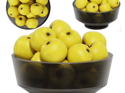 Low Glass Bowl Centerpiece with Yellow Apples 3D 模型