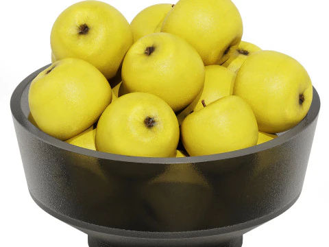 Centrotavola Ciotola Bassa in Vetro con Mele Gialle Modello 3D