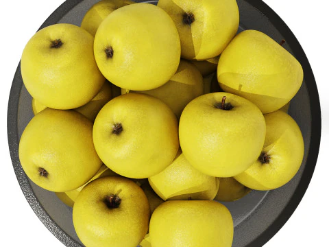 Centrotavola Ciotola Bassa in Vetro con Mele Gialle Modello 3D