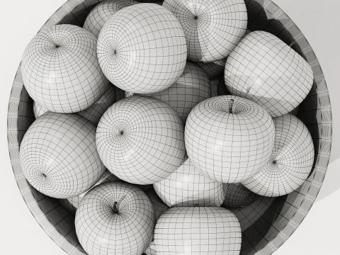 Centrotavola Ciotola Bassa in Vetro con Mele Gialle Modello 3D