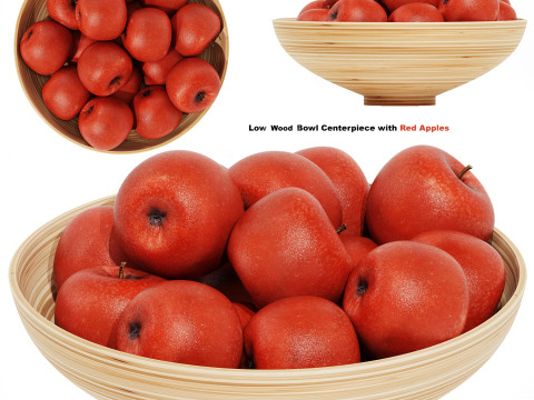 Low Wood Bowl Centerpiece with Red Apples 3D 模型