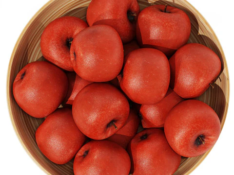 Low Wood Bowl Centerpiece with Red Apples 3D Model