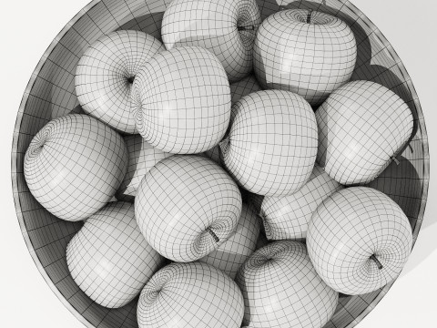 Low Wood Bowl Centerpiece with Red Apples 3D 模型