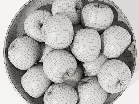 Low Wood Bowl Centerpiece with Red Apples 3D Model