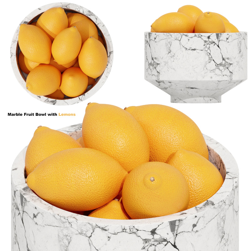 Marble Fruit Bowl with Lemons 3D 模型 .c4d .max .obj .3ds .fbx .stl .blend 