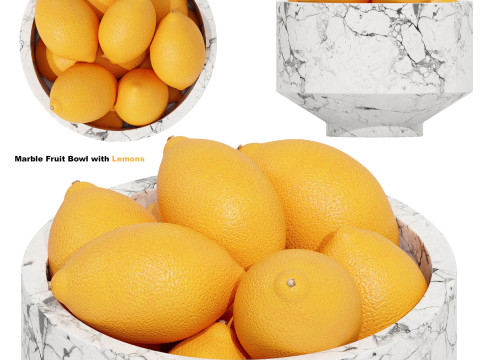 Marble Fruit Bowl with Lemons 3D 模型