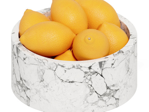 Marble Fruit Bowl with Lemons 3D 模型