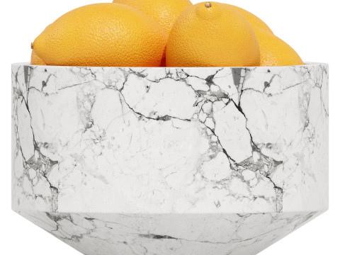 Marble Fruit Bowl with Lemons 3D 模型