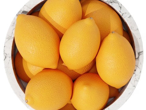 Marble Fruit Bowl with Lemons 3D 模型