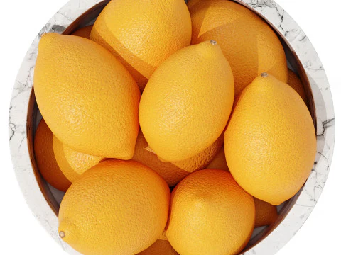 Marble Fruit Bowl with Lemons 3D Model