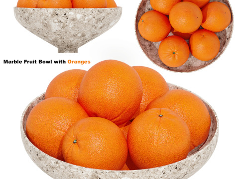 Marble Fruit Bowl with Oranges 3D 模型