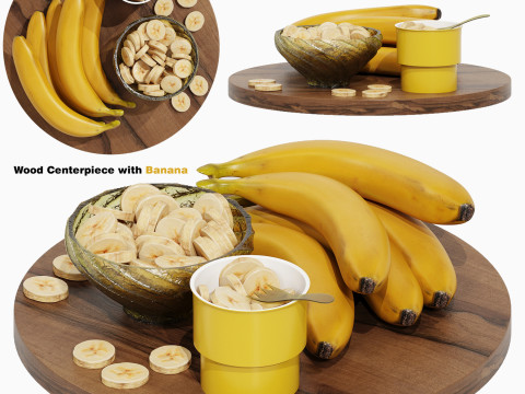 Wood Centerpiece with Banana 3D Model
