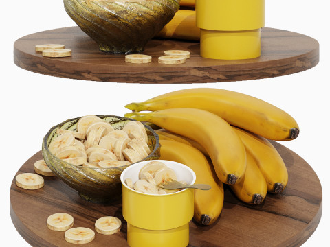 Wood Centerpiece with Banana 3D Model