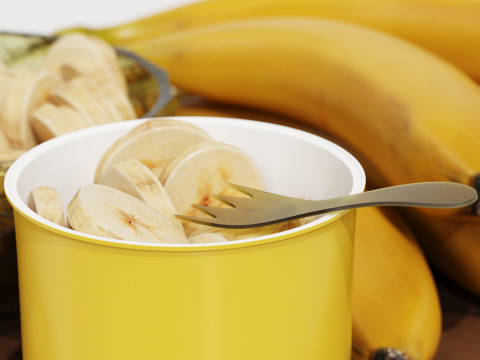 Wood Centerpiece with Banana 3D Model