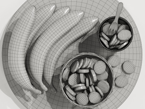 Wood Centerpiece with Banana 3D Model