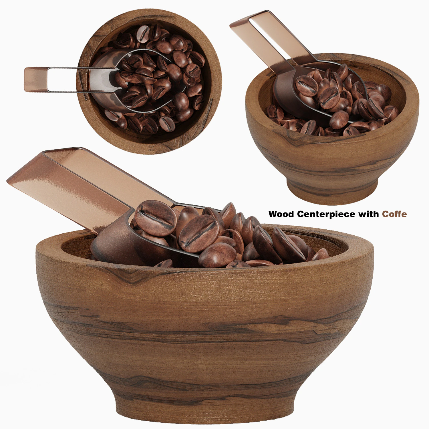 Wood Centerpiece with Coffe 3D Model .c4d .max .obj .3ds .fbx .stl .blend 