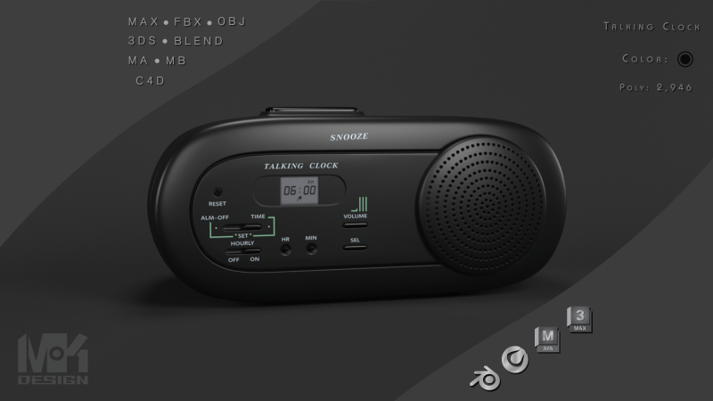 Alarm Talking Digital Clock 3D Model .c4d .max .obj .3ds .fbx .stl .blend 