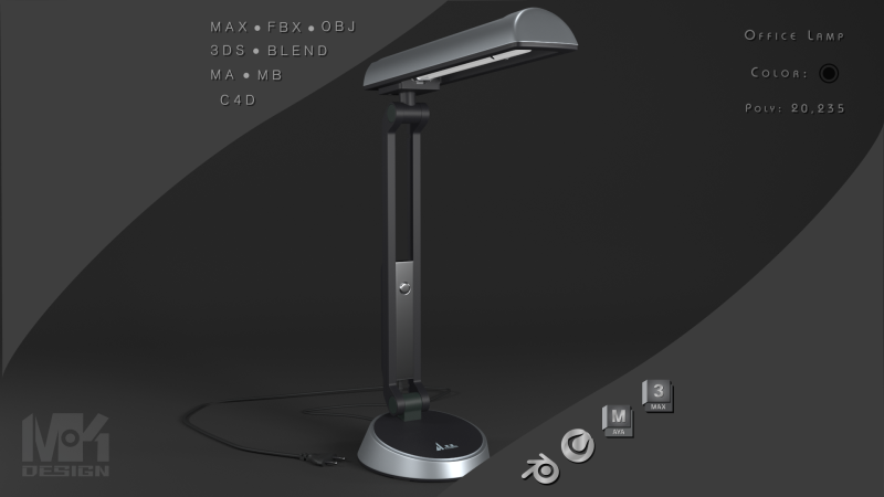 Офисная настольная лампа 3D Модель .c4d .max .obj .3ds .fbx .stl .blend