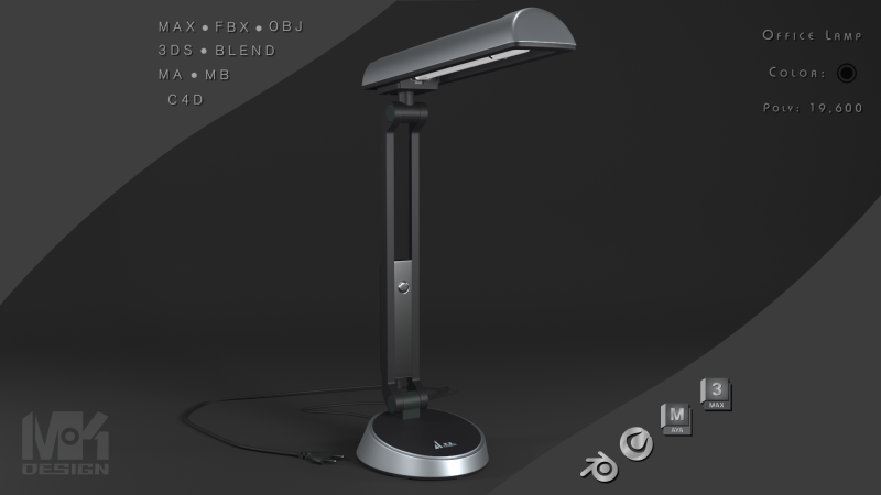 Office Table Lamp 3D Model .c4d .max .obj .3ds .fbx .stl .blend