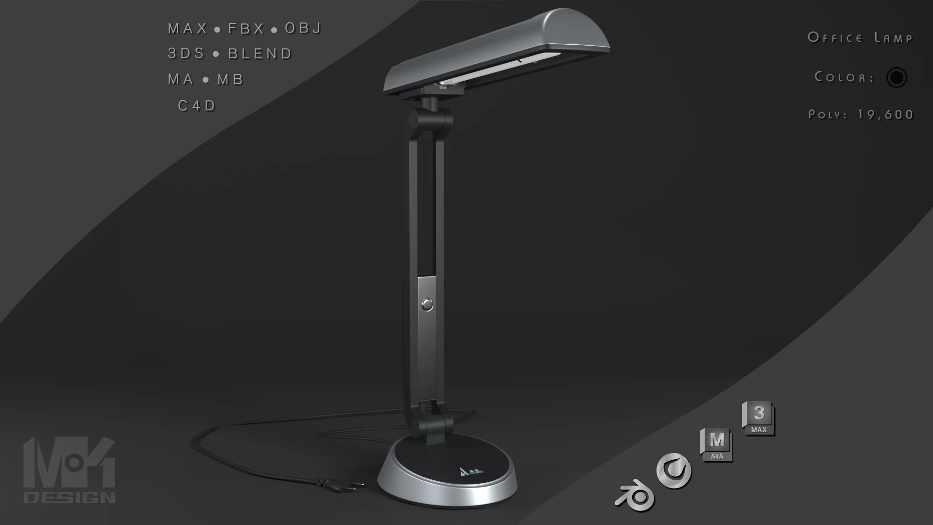 Office Table Lamp 3D Model .c4d .max .obj .3ds .fbx .stl .blend 
