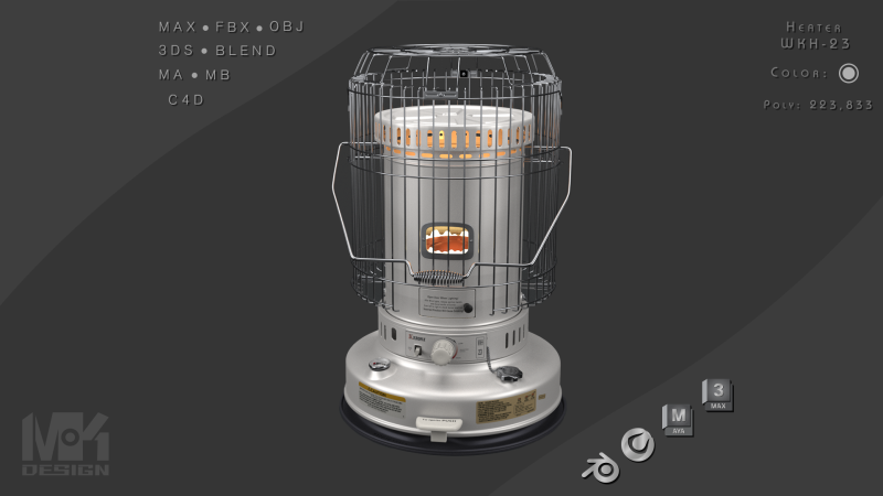 Керосиновий обігрівач WKH23 Білий 3D Модель .c4d .max .obj .3ds .fbx .stl .blend 
