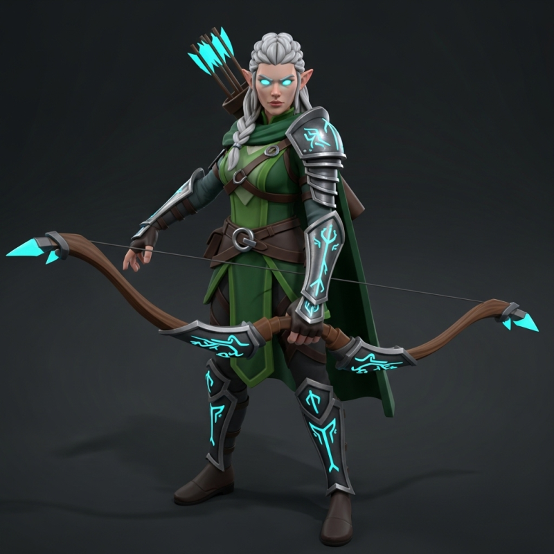 Stylized Fantasy Elf Archer Game Ready PBR Character 3D 模型 .c4d .max .obj .3ds .fbx .stl .blend
