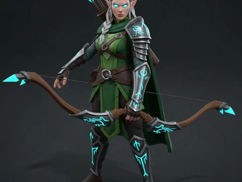 程式化的幻想精灵弓箭手游戏就绪 PBR 角色 3D 模型