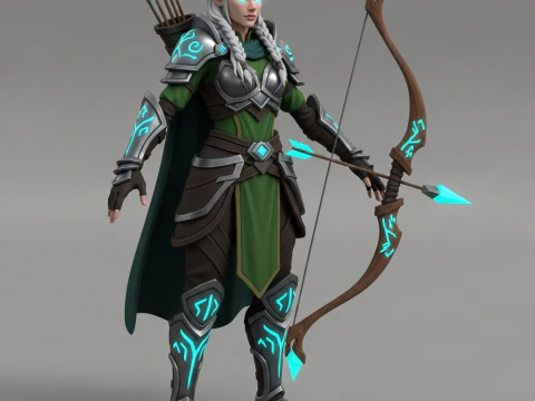 Stylized Fantasy Elf Archer Game Ready PBR Character 3D Model