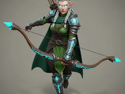 Stylized Fantasy Elf Archer Game Ready PBR Character 3D 模型