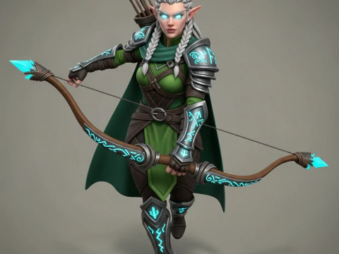Stylized Fantasy Elf Archer Game Ready PBR Character 3D Model
