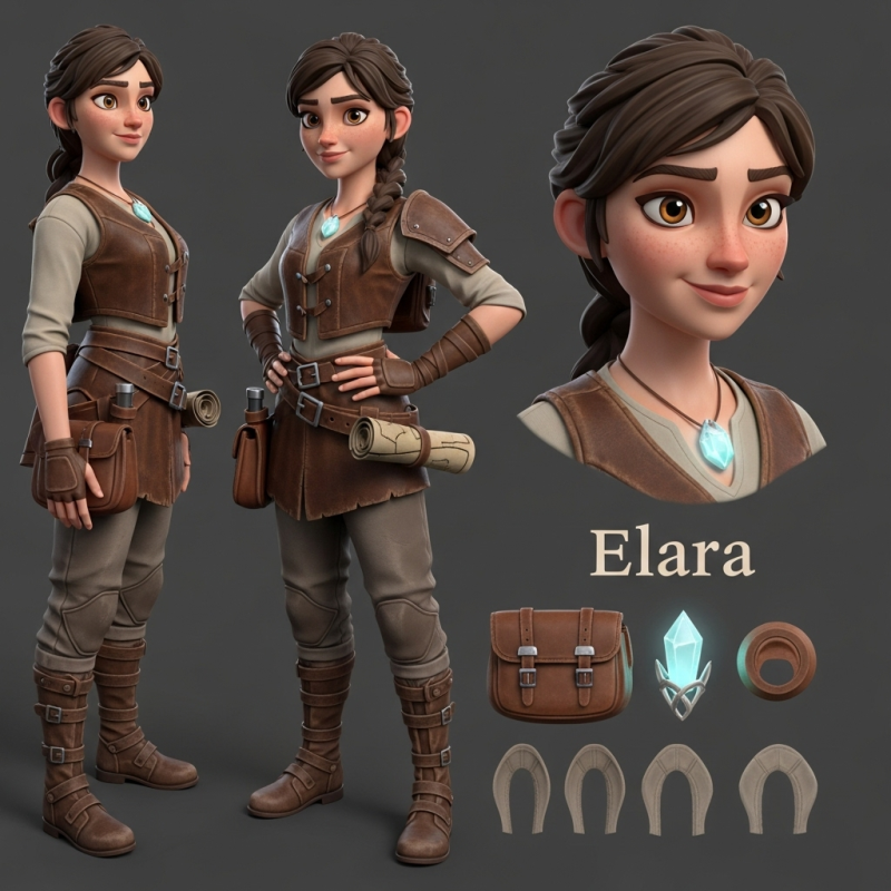 High-Quality Stylized Female Adventurer Character Modelo 3D .c4d .max .obj .3ds .fbx .stl .blend 