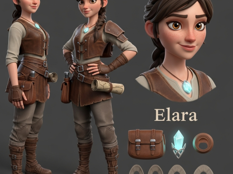 High-Quality Stylized Female Adventurer Character Modèle 3D