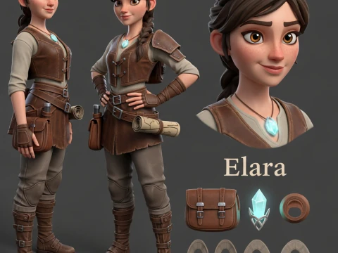 高品质风格化女性冒险家角色 3D 模型