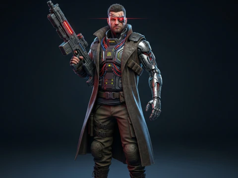 Modelo de personaje de ciencia ficción 3D Cyberpunk Mercenary GameReady Modelo 3D