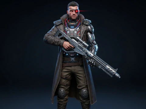Cyberpunk Mercenary GameReady 3D-SciFi-Charaktermodell 3D Modell