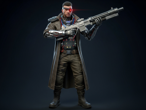 Cyberpunk Mercenary GameReady 3D SciFi Character Model 3D मॉडल