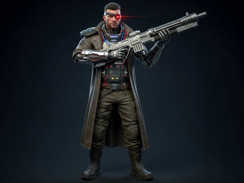 Cyberpunk Mercenary GameReady 3D-SciFi-Charaktermodell 3D Modell