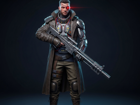 Cyberpunk Mercenary GameReady 3D SciFi Character Model 3D मॉडल