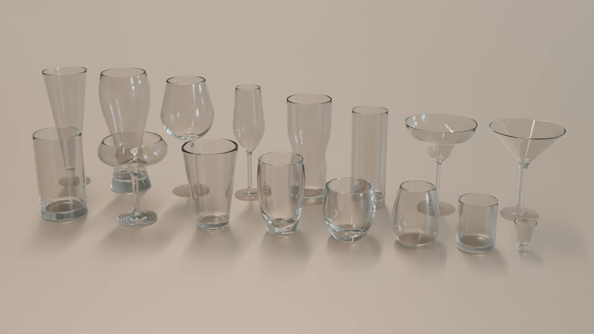 Glass collection 16 types of glass 3D Model .c4d .max .obj .3ds .fbx .stl .blend 