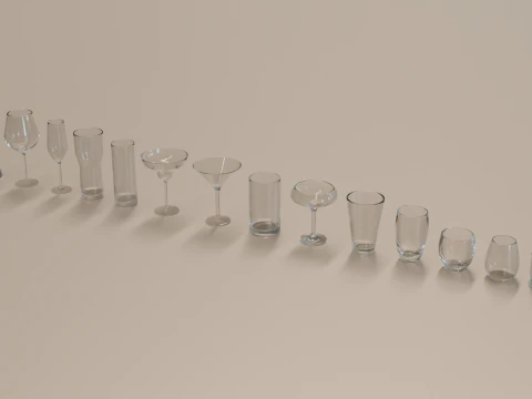 Glass collection 16 types of glass 3D Model